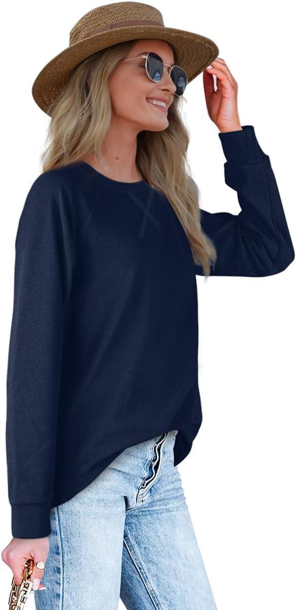 imageXIEERDUO Womens Sweatshirts Crewneck Loose Fitting Tops For Women Long Sleeve Shirts Pullover02nnavyblue