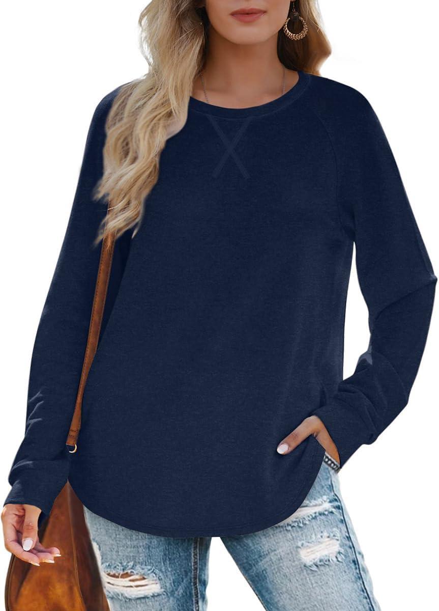 imageXIEERDUO Womens Sweatshirts Crewneck Loose Fitting Tops For Women Long Sleeve Shirts Pullover02nnavyblue