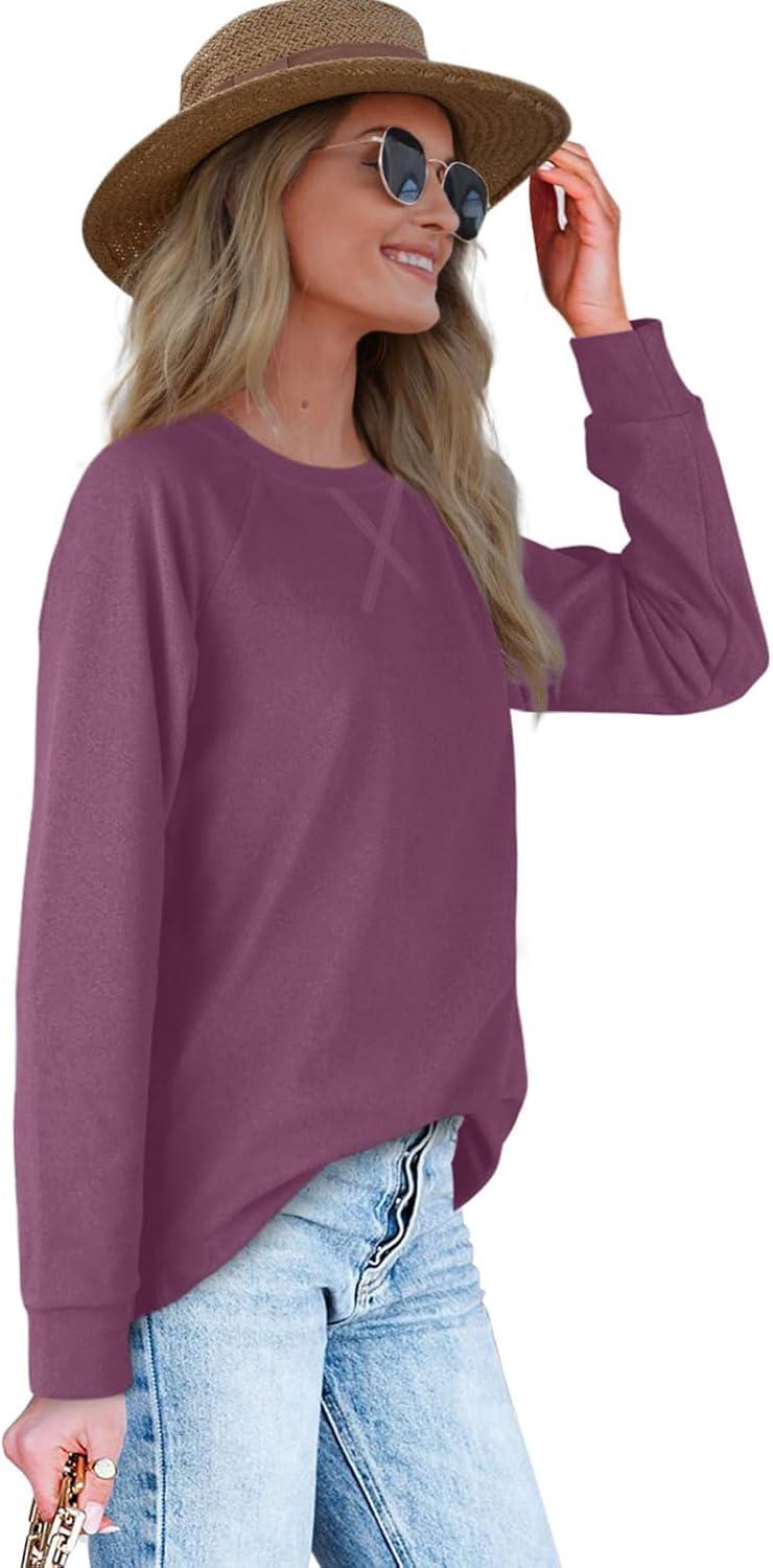 imageXIEERDUO Womens Sweatshirts Crewneck Loose Fitting Tops For Women Long Sleeve Shirts Pullover02ofuchsia
