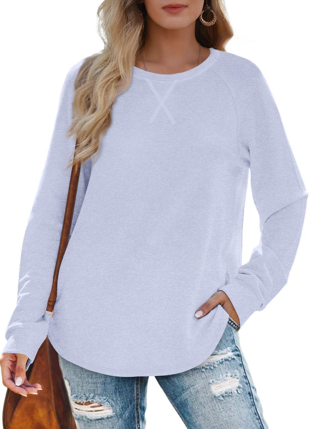 imageXIEERDUO Womens Sweatshirts Crewneck Loose Fitting Tops For Women Long Sleeve Shirts Pullover02plightblue