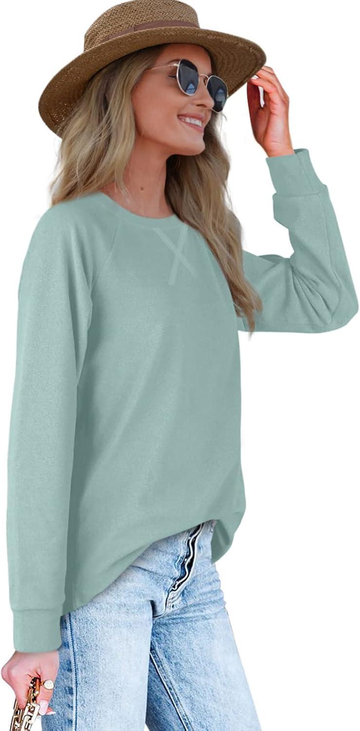 imageXIEERDUO Womens Sweatshirts Crewneck Loose Fitting Tops For Women Long Sleeve Shirts Pullover02pmint Green