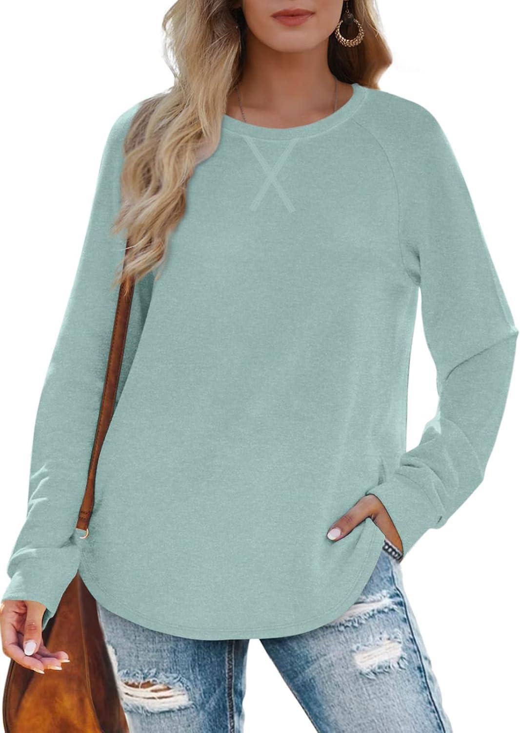 imageXIEERDUO Womens Sweatshirts Crewneck Loose Fitting Tops For Women Long Sleeve Shirts Pullover02pmint Green