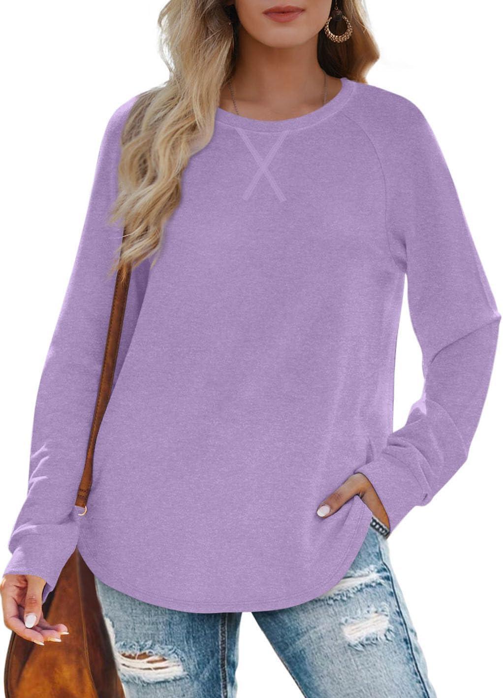 imageXIEERDUO Womens Sweatshirts Crewneck Loose Fitting Tops For Women Long Sleeve Shirts Pullover02ppurple
