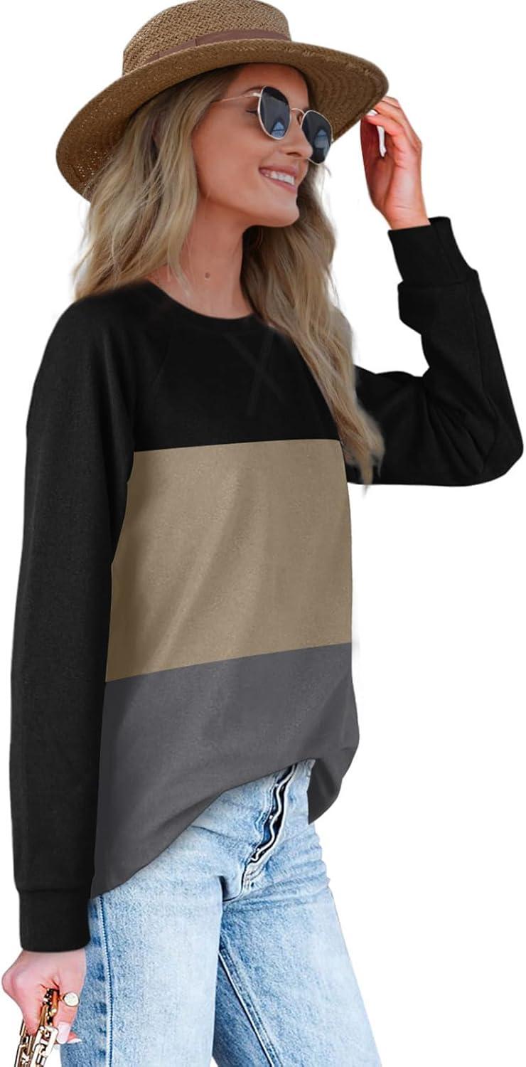 imageXIEERDUO Womens Sweatshirts Crewneck Loose Fitting Tops For Women Long Sleeve Shirts Pullover02qblackkhakigrey