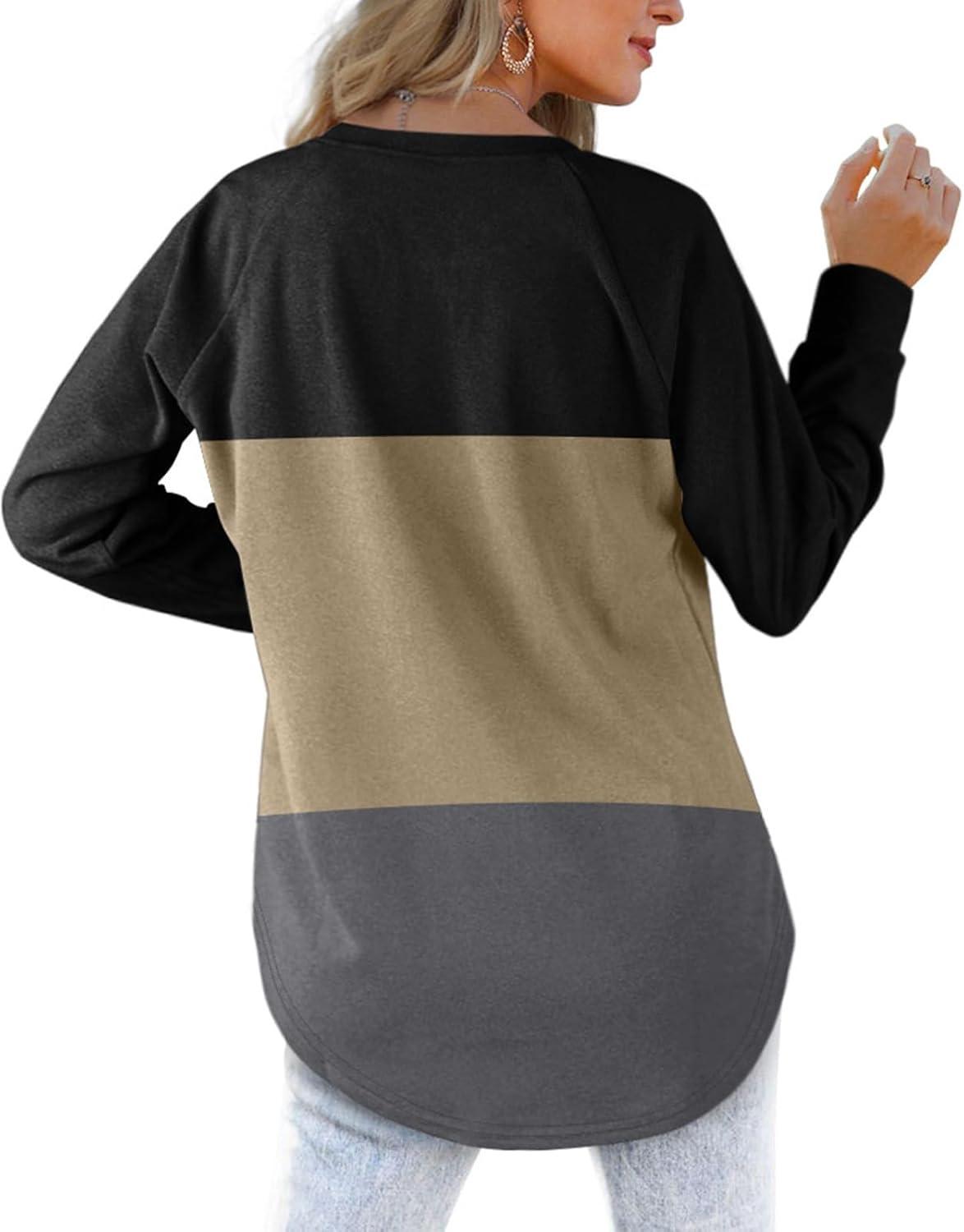 imageXIEERDUO Womens Sweatshirts Crewneck Loose Fitting Tops For Women Long Sleeve Shirts Pullover02qblackkhakigrey
