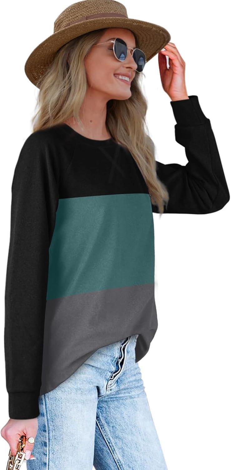 imageXIEERDUO Womens Sweatshirts Crewneck Loose Fitting Tops For Women Long Sleeve Shirts Pullover02rblackbluegrey