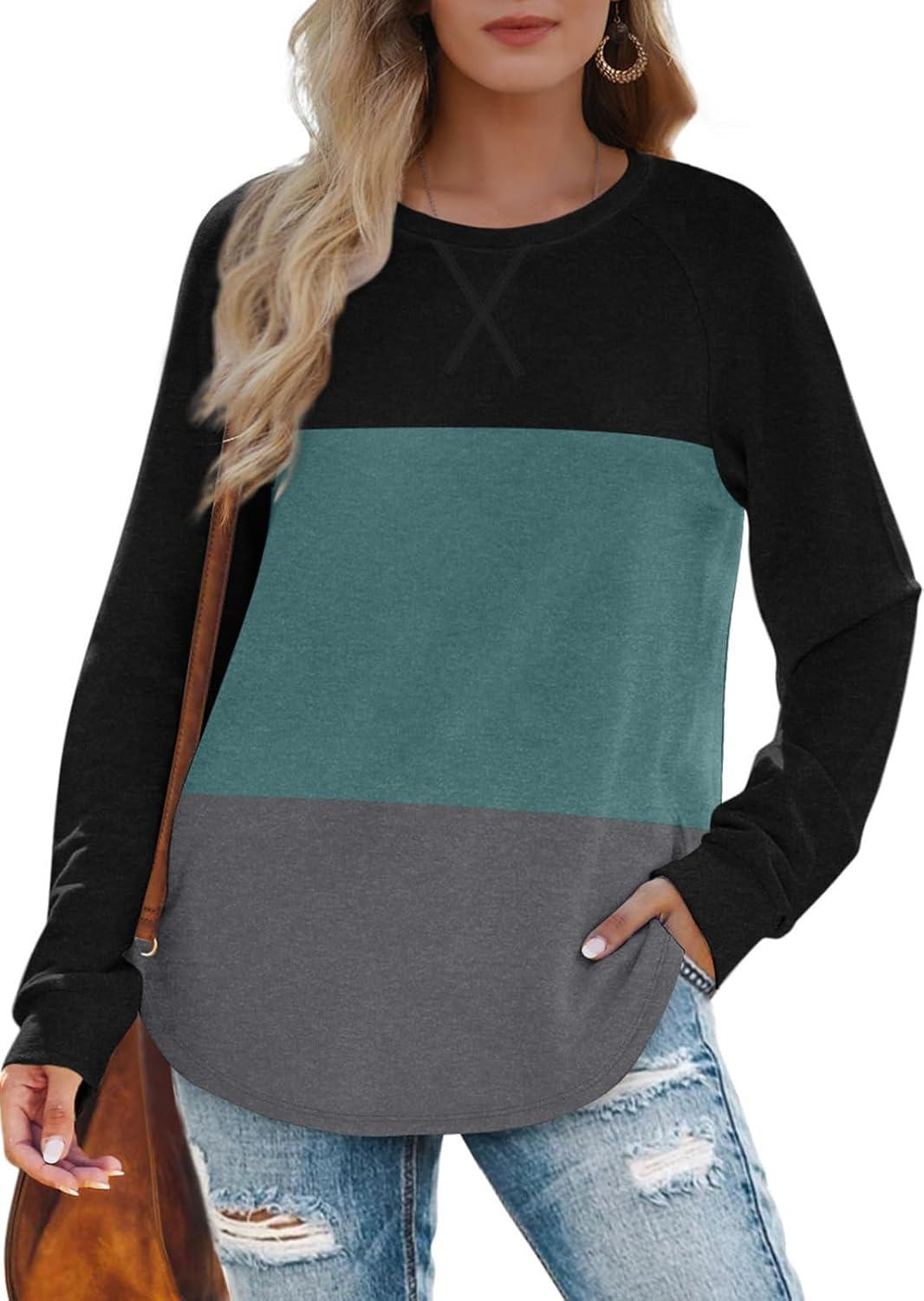 imageXIEERDUO Womens Sweatshirts Crewneck Loose Fitting Tops For Women Long Sleeve Shirts Pullover02rblackbluegrey