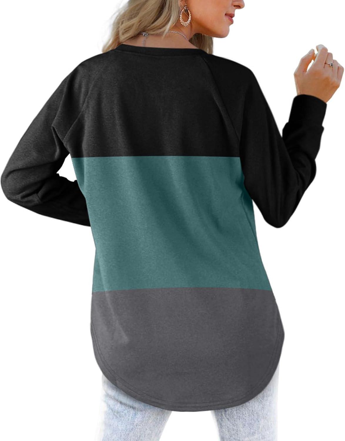 imageXIEERDUO Womens Sweatshirts Crewneck Loose Fitting Tops For Women Long Sleeve Shirts Pullover02rblackbluegrey