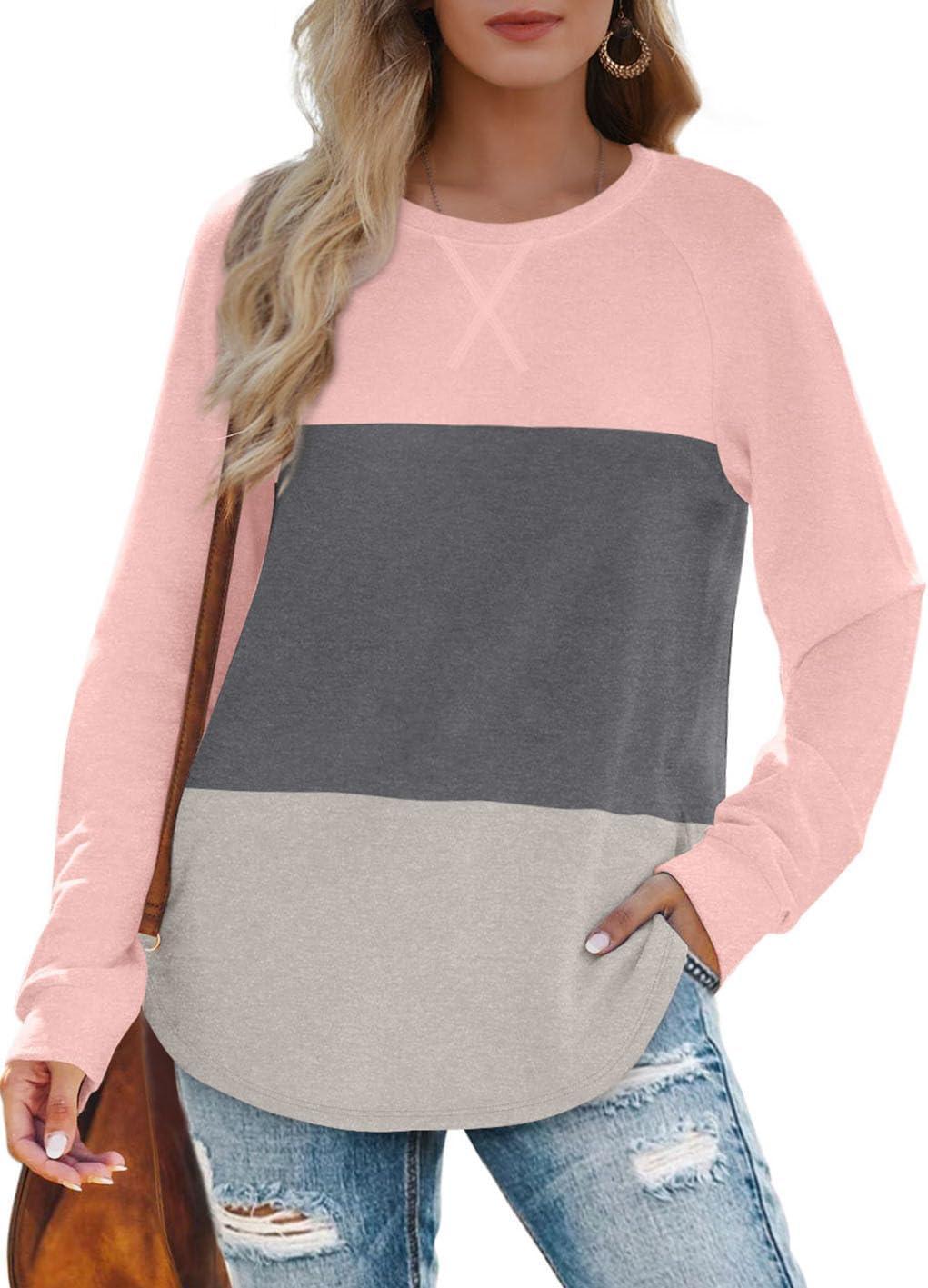 imageXIEERDUO Womens Sweatshirts Crewneck Loose Fitting Tops For Women Long Sleeve Shirts Pullover02tpinkgrey