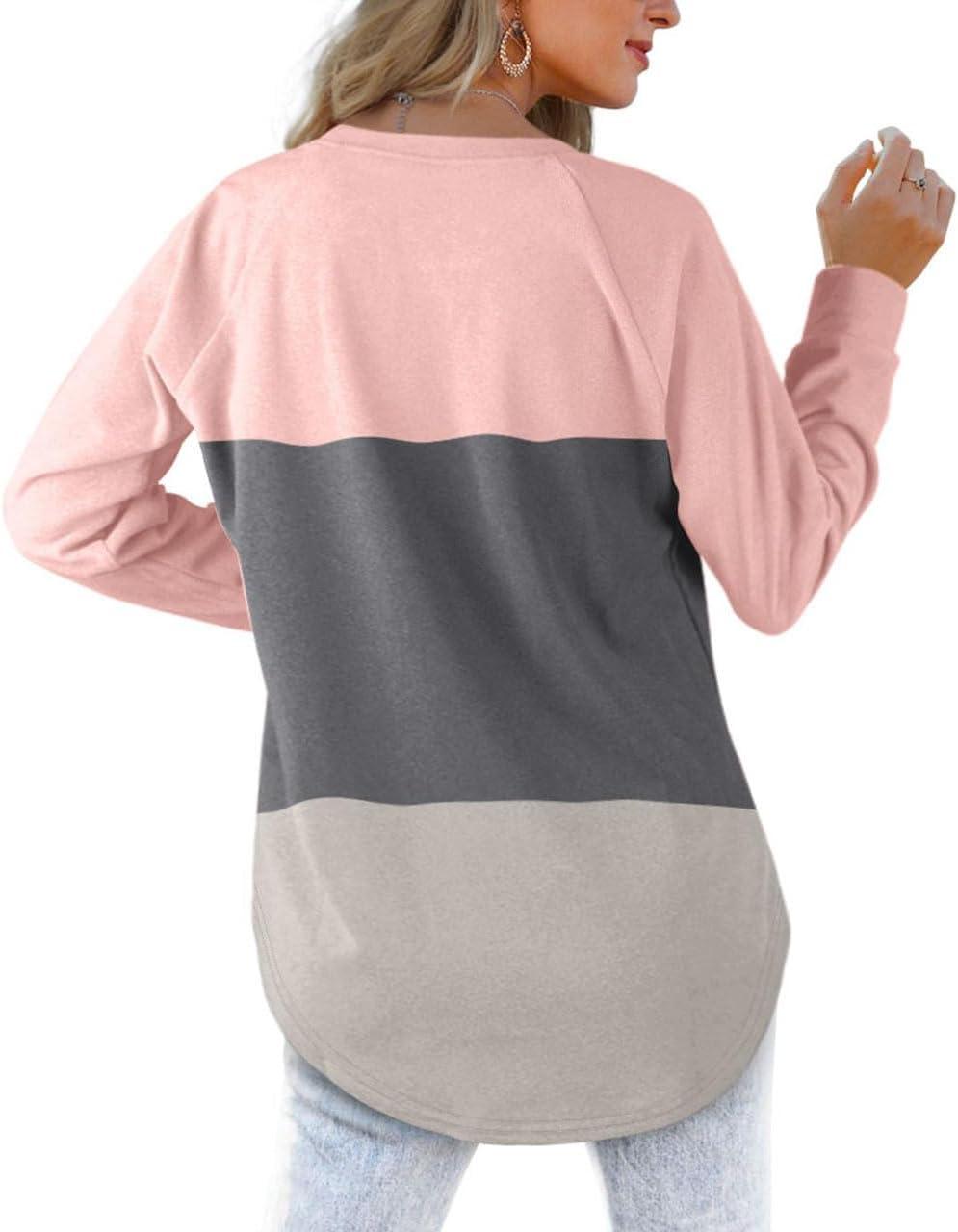 imageXIEERDUO Womens Sweatshirts Crewneck Loose Fitting Tops For Women Long Sleeve Shirts Pullover02tpinkgrey