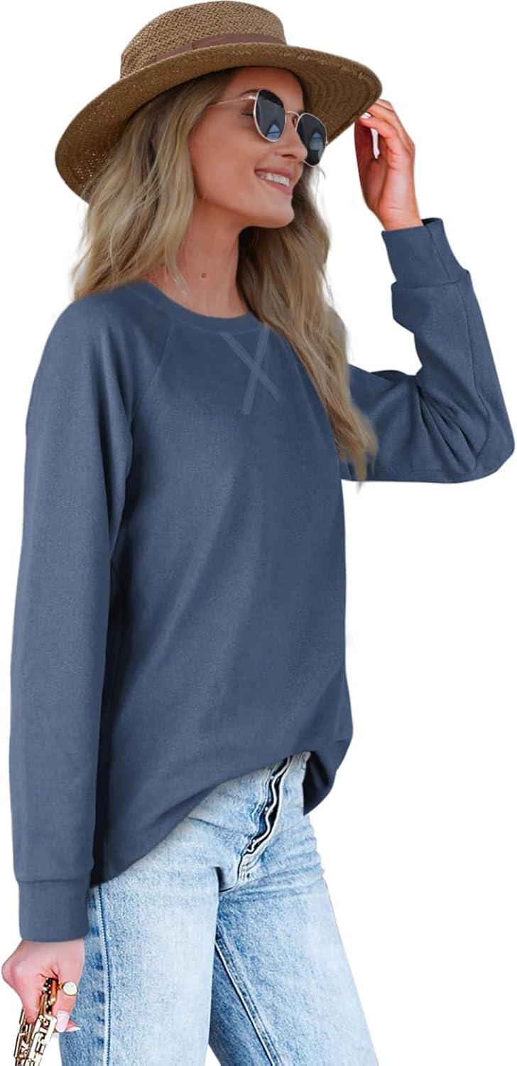 imageXIEERDUO Womens Sweatshirts Crewneck Loose Fitting Tops For Women Long Sleeve Shirts PulloverBlue