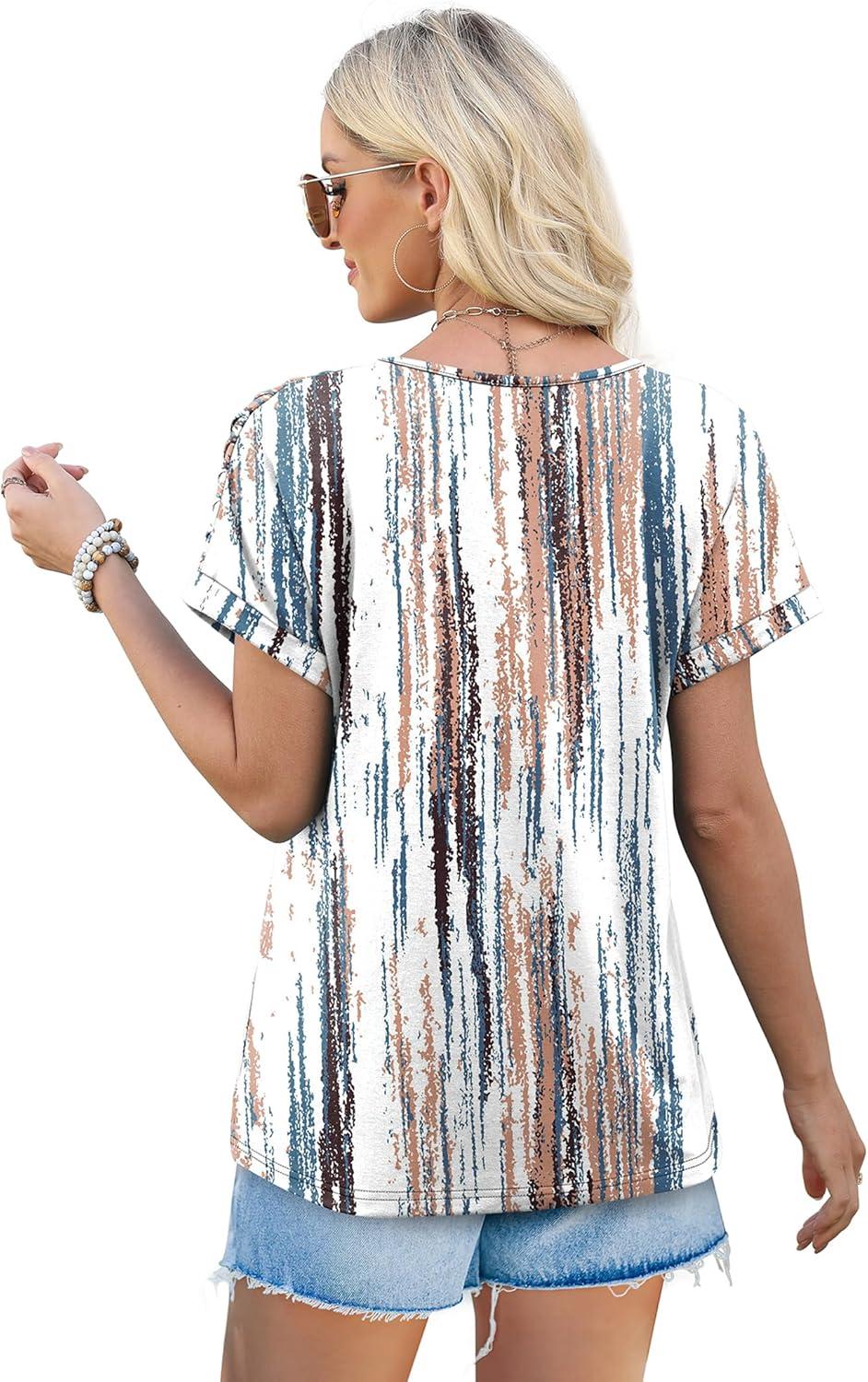 imageXIEERDUO Womens T Shirts Casual Summer Tops Pleated Crewneck Short Sleeve Blouses Trendy Beach Vacation ClothesZ Tie Dye