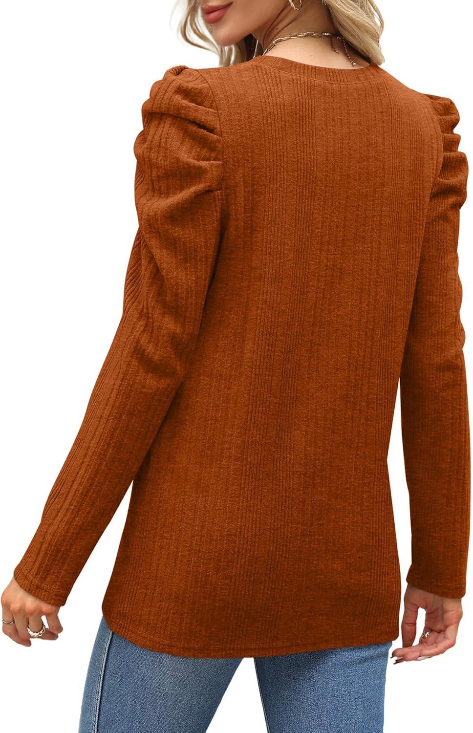 imageXIEERDUO Womens Tops Dressy Casual Crewneck Cute Shirts Puff Sleeve Tunic Tops