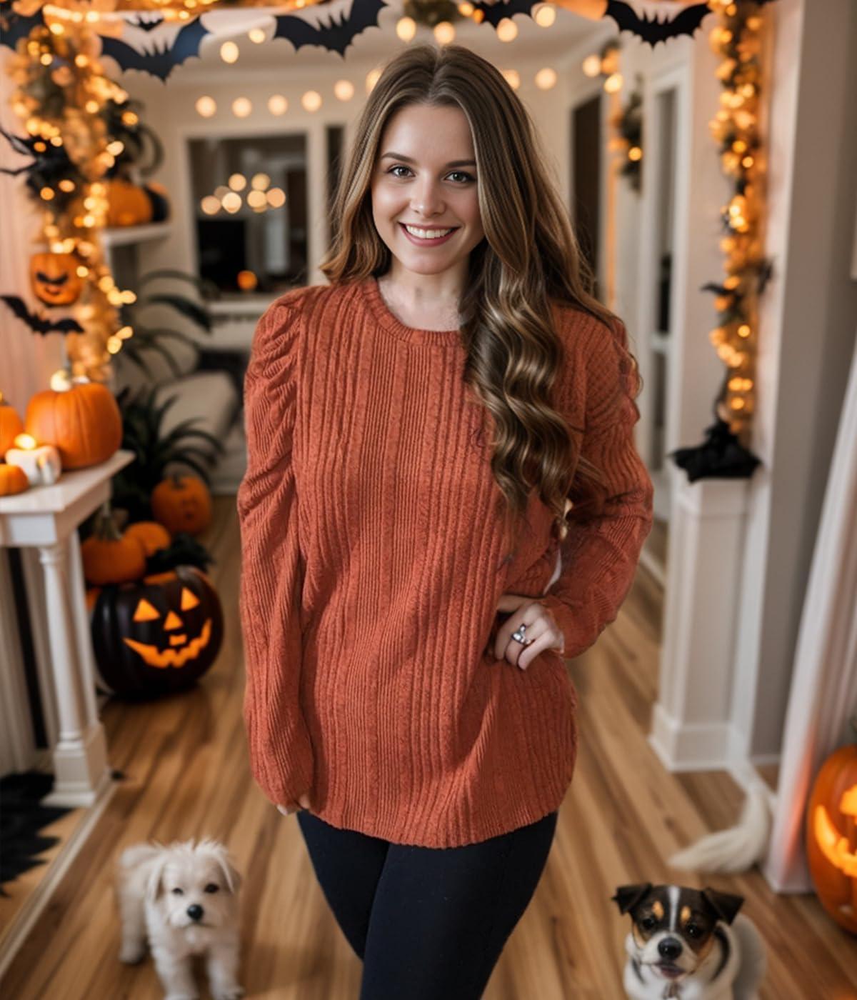 imageXIEERDUO Womens Tops Dressy Casual Crewneck Cute Shirts Puff Sleeve Tunic Tops