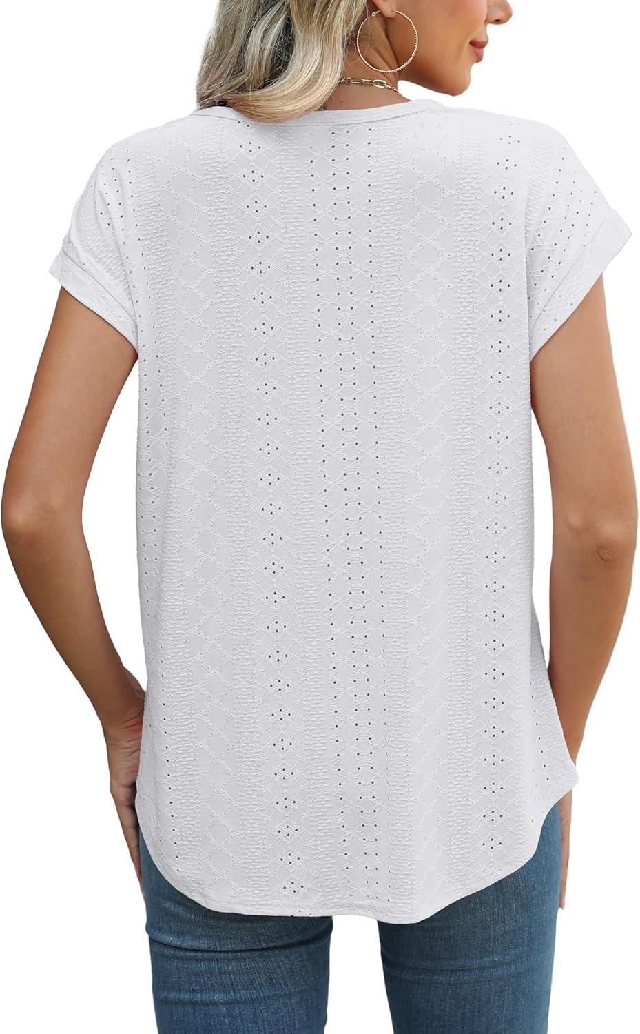 imageXIEERDUO Womens Tops Short Sleeve Shirts Blouses for Women Dressy Casual Cap Sleeve Tops with Curved HemAwhite