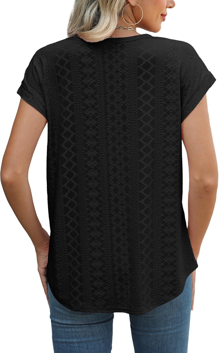 imageXIEERDUO Womens Tops Short Sleeve Shirts Blouses for Women Dressy Casual Cap Sleeve Tops with Curved HemBblack