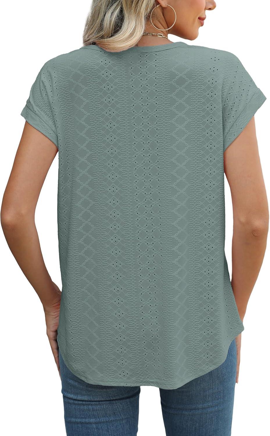 imageXIEERDUO Womens Tops Short Sleeve Shirts Blouses for Women Dressy Casual Cap Sleeve Tops with Curved HemEgreen Blue