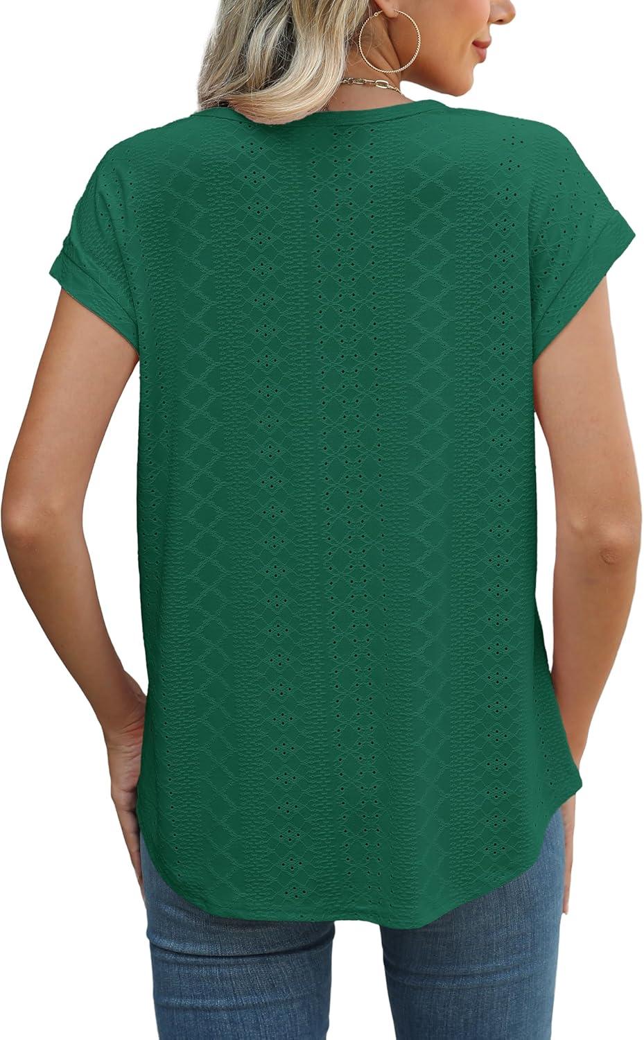 imageXIEERDUO Womens Tops Short Sleeve Shirts Blouses for Women Dressy Casual Cap Sleeve Tops with Curved HemGgreen