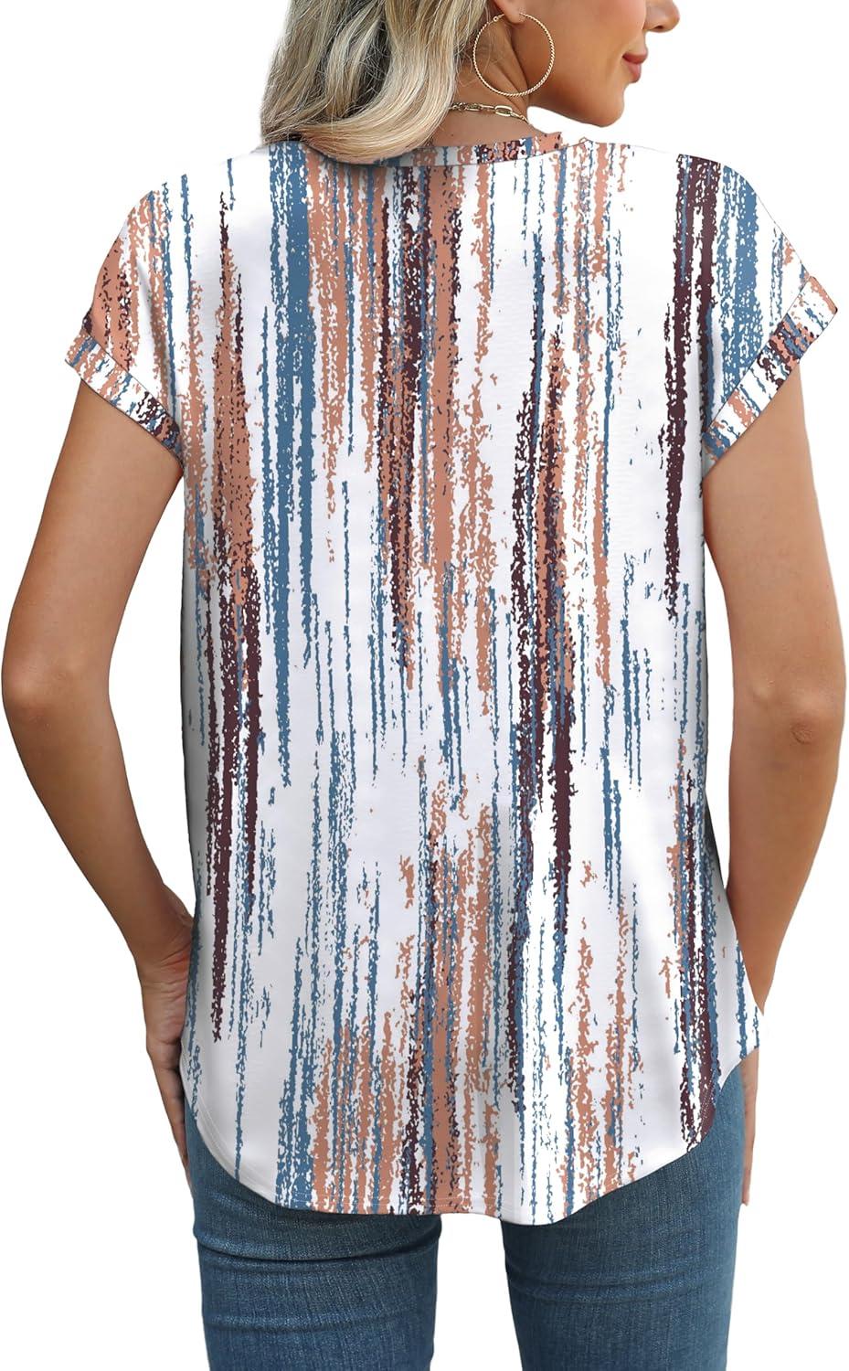 imageXIEERDUO Womens Tops Short Sleeve Shirts Blouses for Women Dressy Casual Cap Sleeve Tops with Curved HemLtie Dye