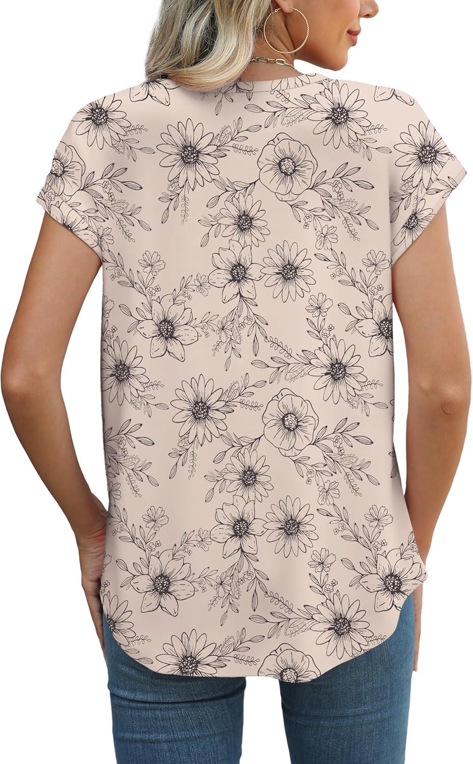 imageXIEERDUO Womens Tops Short Sleeve Shirts Blouses for Women Dressy Casual Cap Sleeve Tops with Curved HemMsunflower