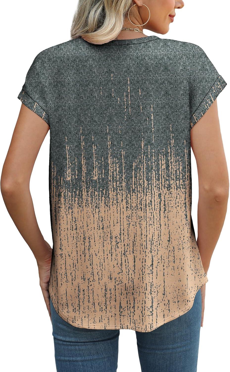 imageXIEERDUO Womens Tops Short Sleeve Shirts Blouses for Women Dressy Casual Cap Sleeve Tops with Curved HemVgrey Pink