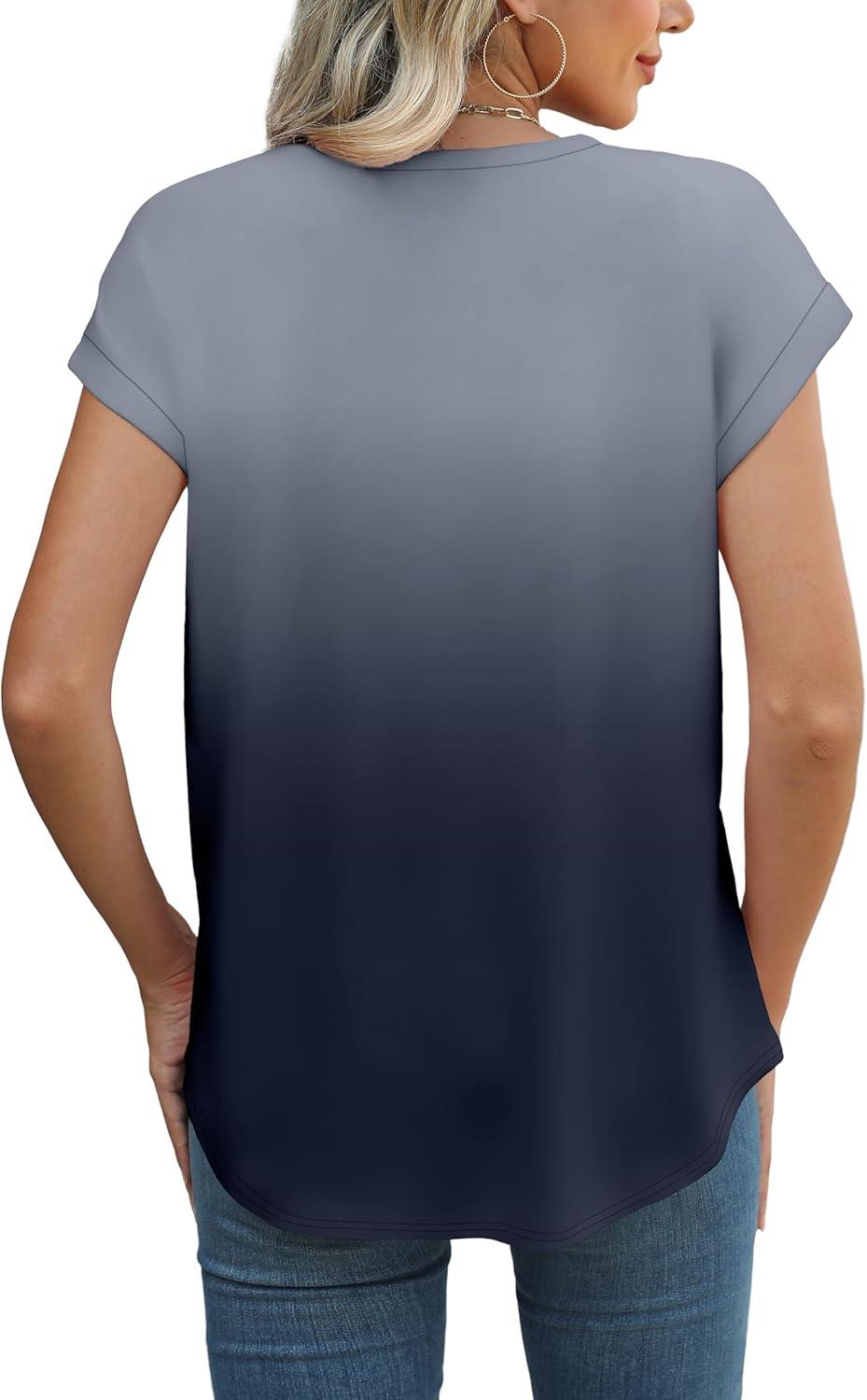 imageXIEERDUO Womens Tops Short Sleeve Shirts Blouses for Women Dressy Casual Cap Sleeve Tops with Curved HemWblack Gradient