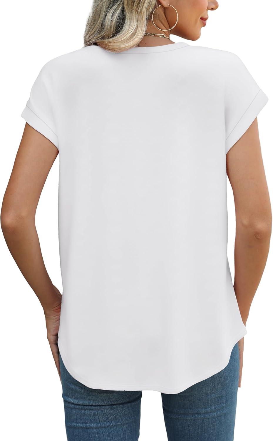 imageXIEERDUO Womens Tops Short Sleeve Shirts Blouses for Women Dressy Casual Cap Sleeve Tops with Curved HemXflag