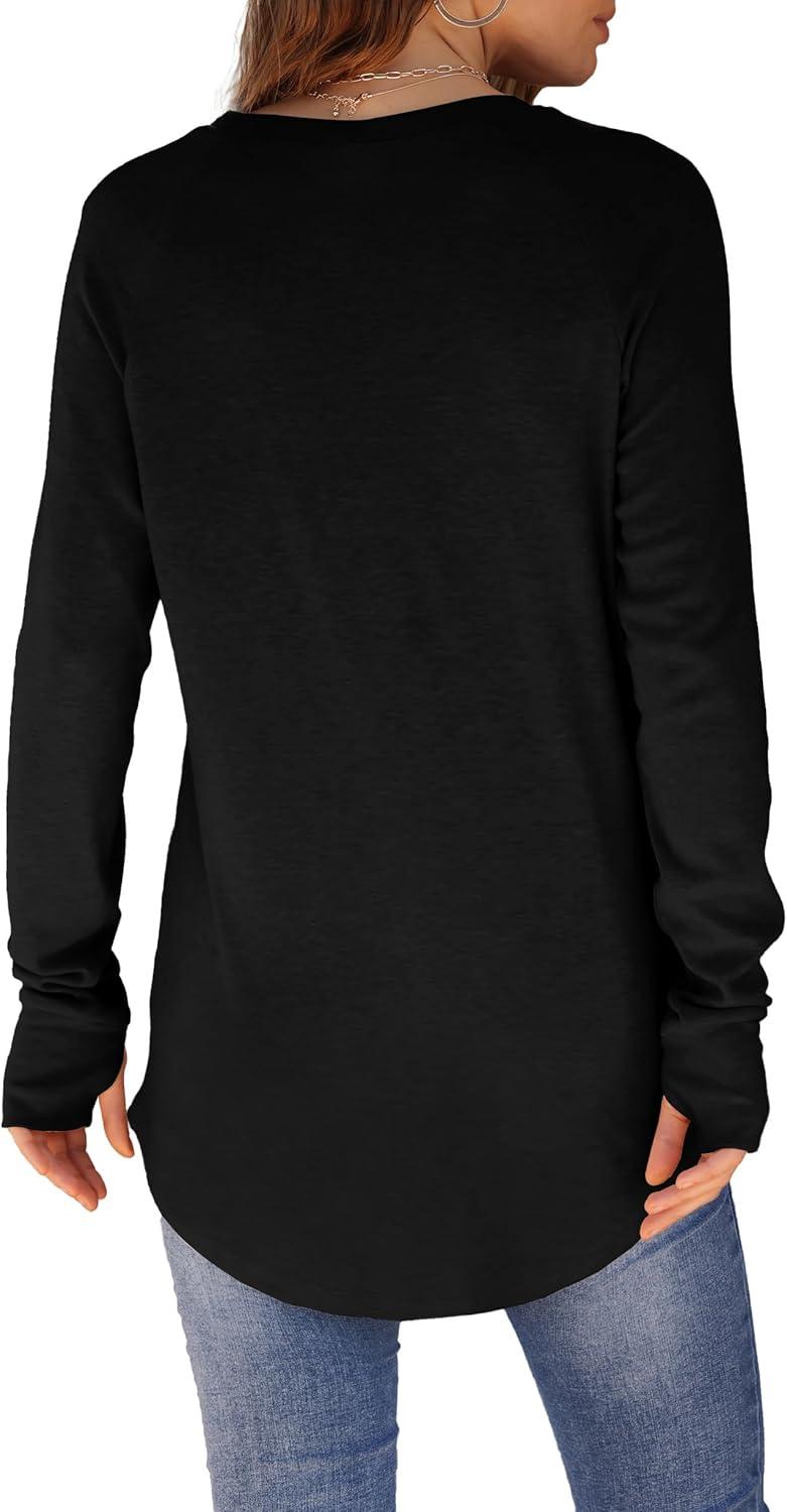imageXIEERDUO Womens Tunic Tops to Wear with Leggings Long Sleeve Thumb Hole Shirts Crew Neck Curved HemBblack