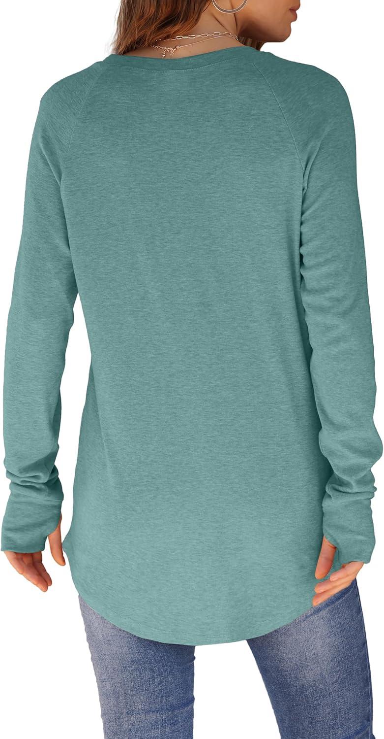 imageXIEERDUO Womens Tunic Tops to Wear with Leggings Long Sleeve Thumb Hole Shirts Crew Neck Curved HemGgreyblue