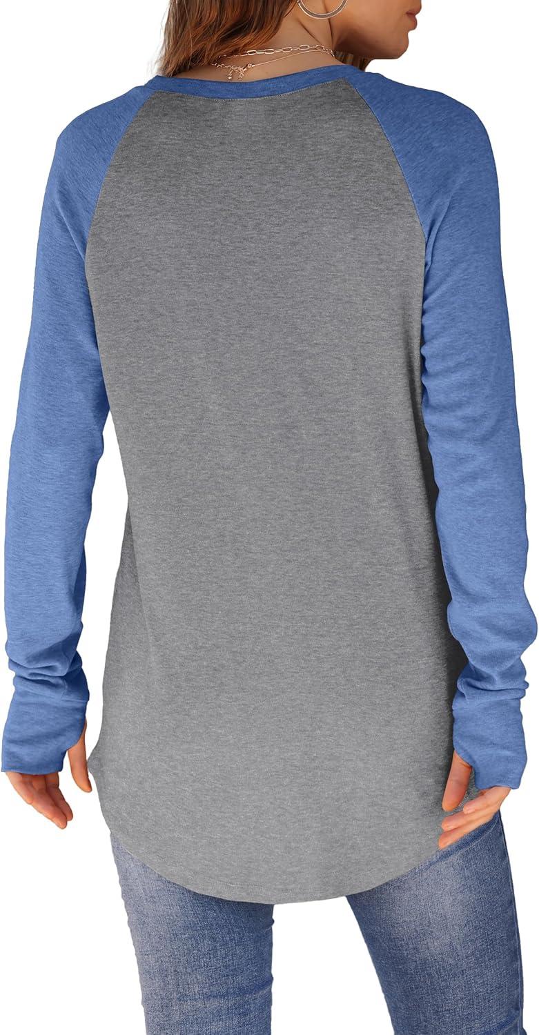 imageXIEERDUO Womens Tunic Tops to Wear with Leggings Long Sleeve Thumb Hole Shirts Crew Neck Curved HemRgreybluecolorblock