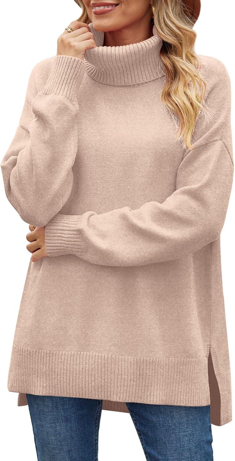 imageXIEERDUO Womens Turtleneck Sweaters Oversized Tops Side Slit High Low Hem S3XL