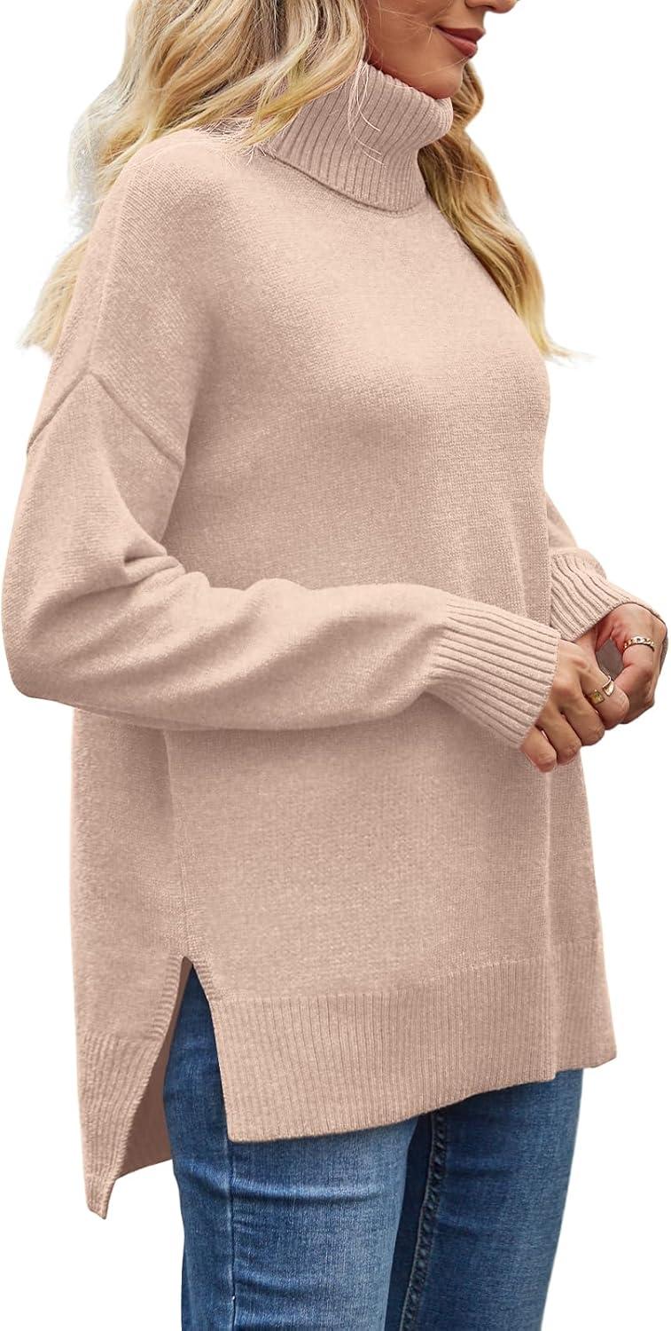 imageXIEERDUO Womens Turtleneck Sweaters Oversized Tops Side Slit High Low Hem S3XL