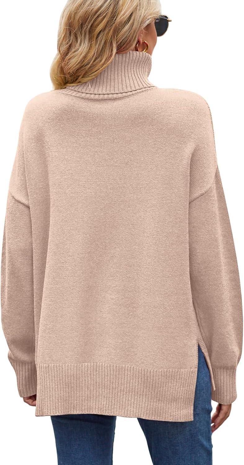 imageXIEERDUO Womens Turtleneck Sweaters Oversized Tops Side Slit High Low Hem S3XL
