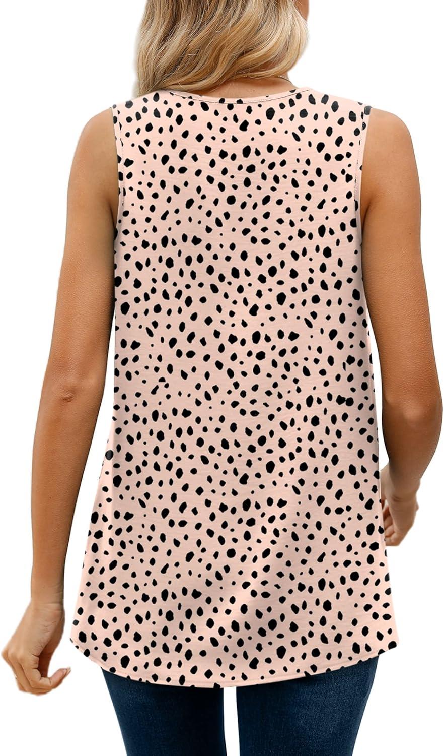 imageXIEERDUO Womens V Neck Chiffon Tank Top Sleeveless Work Office Pleated Blouses Tops00beige Dot