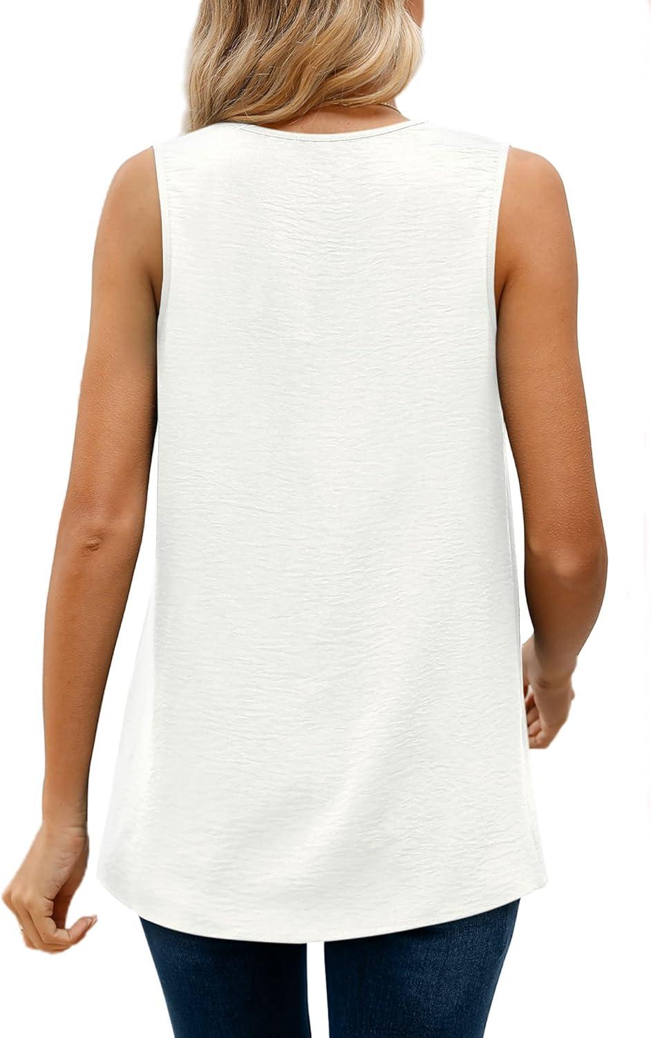 imageXIEERDUO Womens V Neck Chiffon Tank Top Sleeveless Work Office Pleated Blouses Tops01white