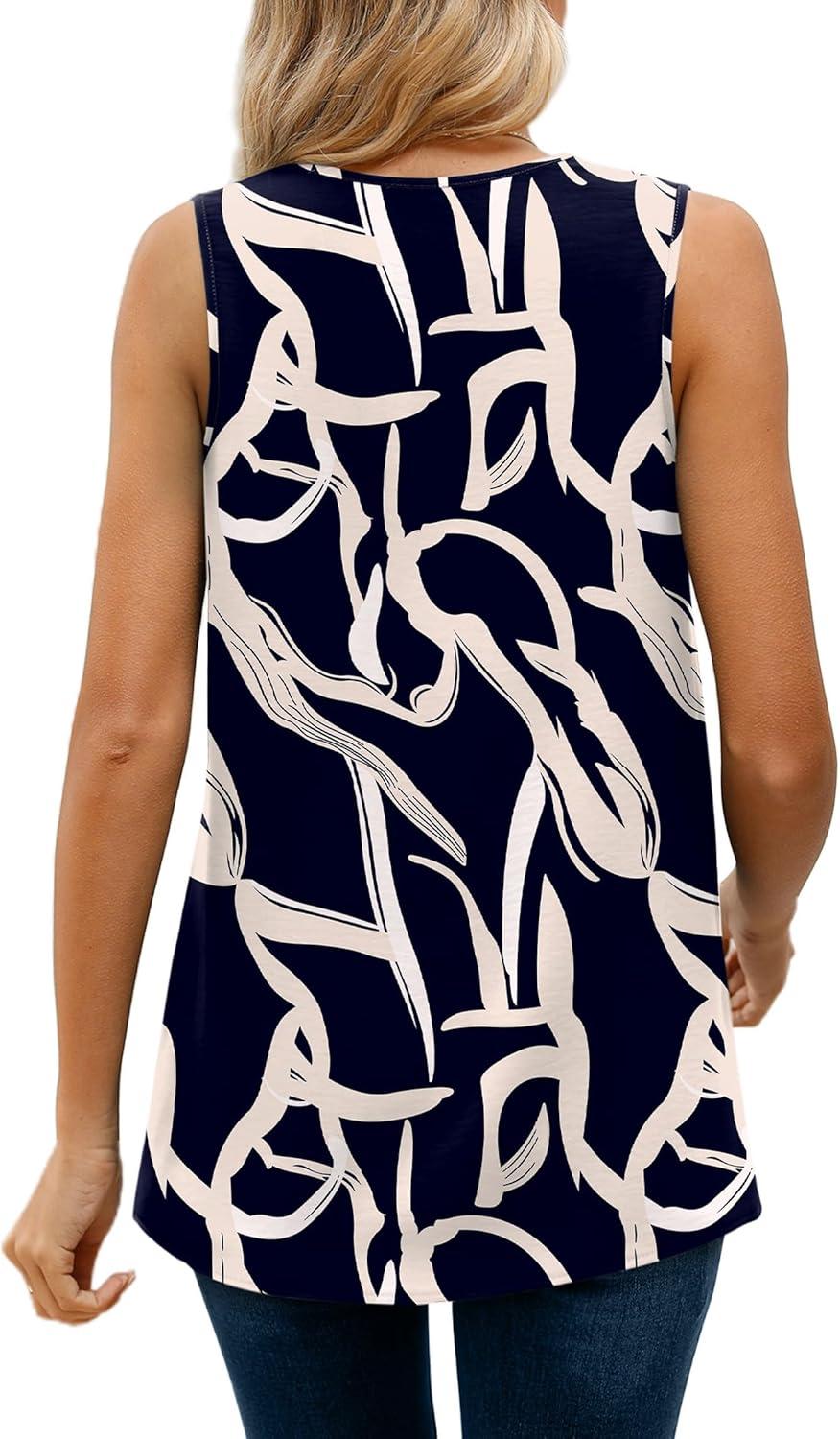 imageXIEERDUO Womens V Neck Chiffon Tank Top Sleeveless Work Office Pleated Blouses Tops02bblack Print