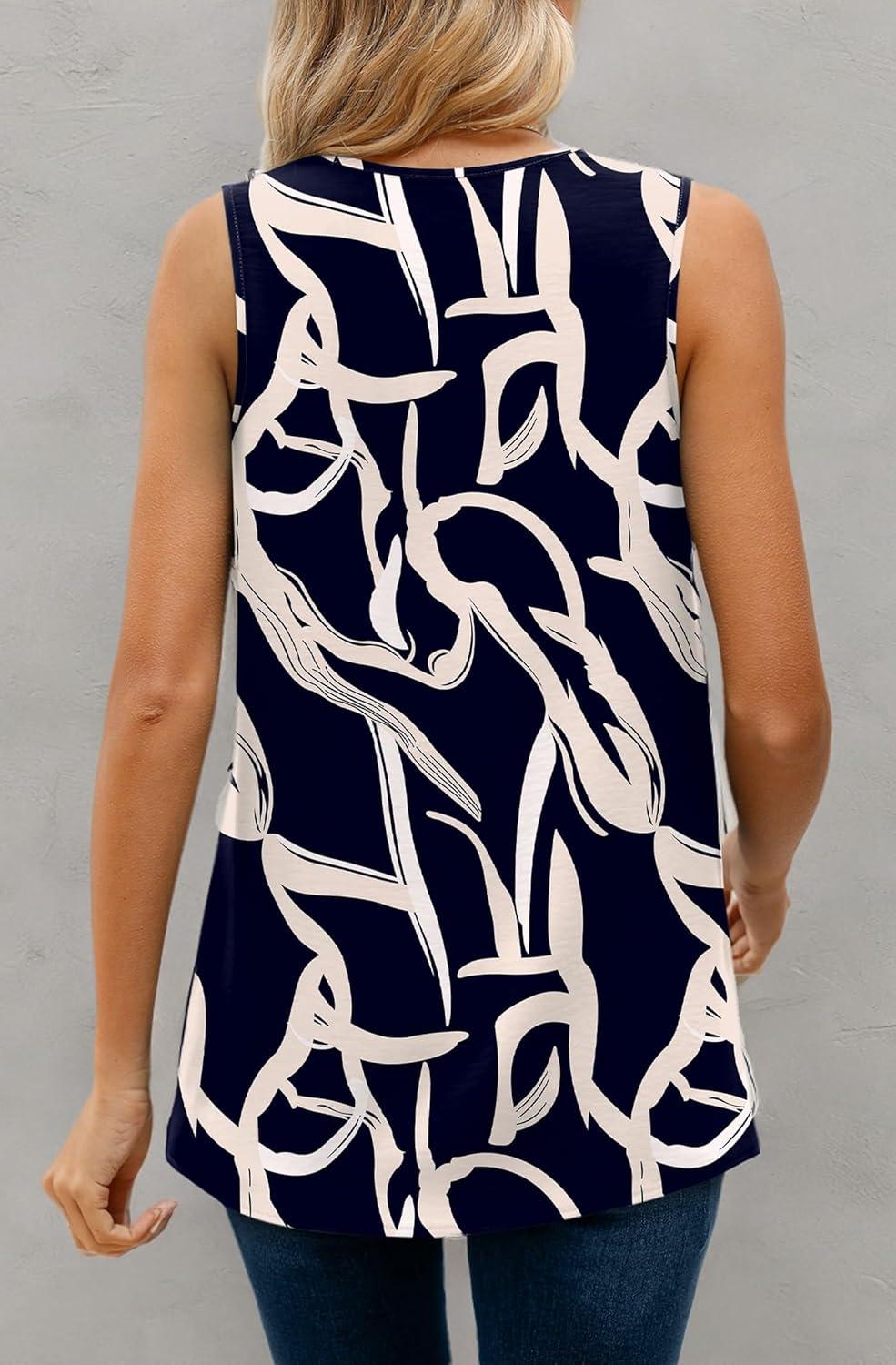 imageXIEERDUO Womens V Neck Chiffon Tank Top Sleeveless Work Office Pleated Blouses Tops02bblack Print