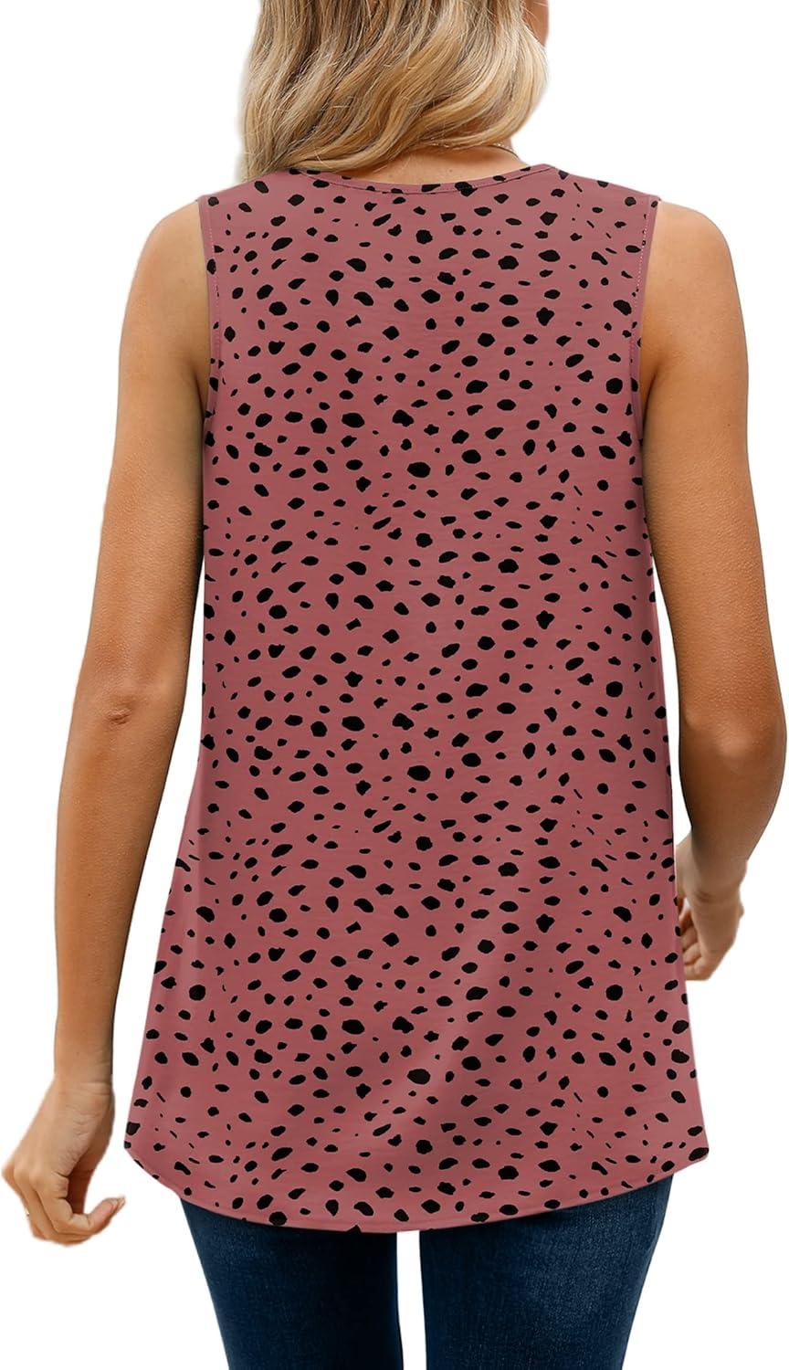 imageXIEERDUO Womens V Neck Chiffon Tank Top Sleeveless Work Office Pleated Blouses Tops03brose Dot