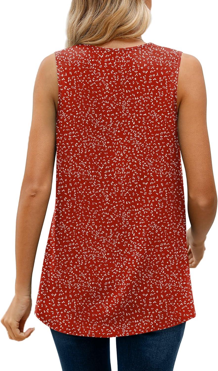 imageXIEERDUO Womens V Neck Chiffon Tank Top Sleeveless Work Office Pleated Blouses Tops03fred Print