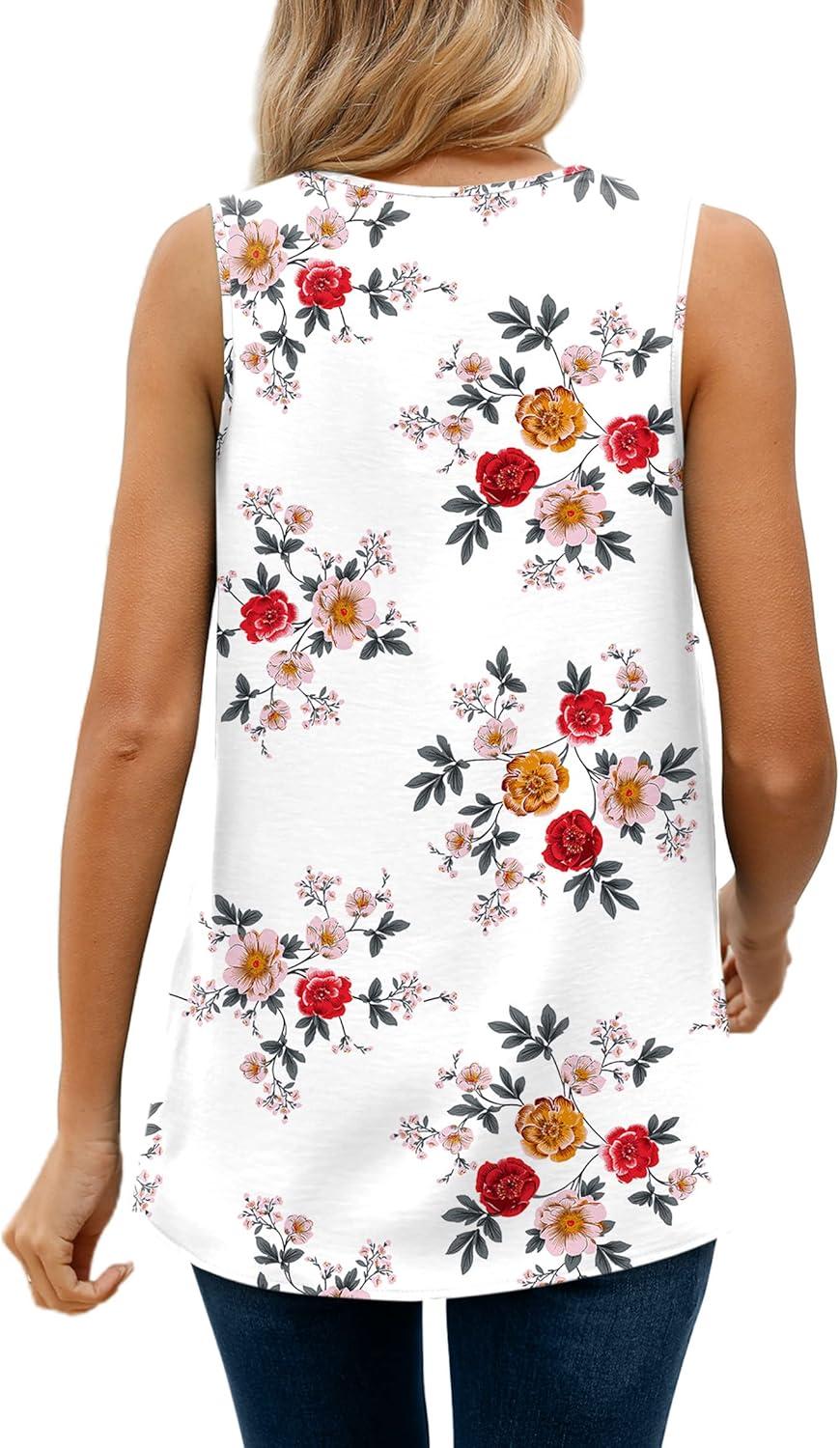 imageXIEERDUO Womens V Neck Chiffon Tank Top Sleeveless Work Office Pleated Blouses Tops03lwhite Floral