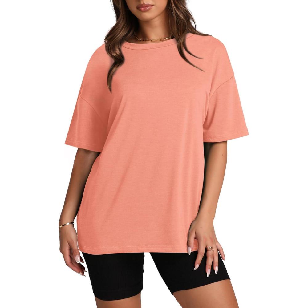 imageOversized T Shirts for Women Summer Crewneck Short Sleeve Basic Tops Loose FitEcoral