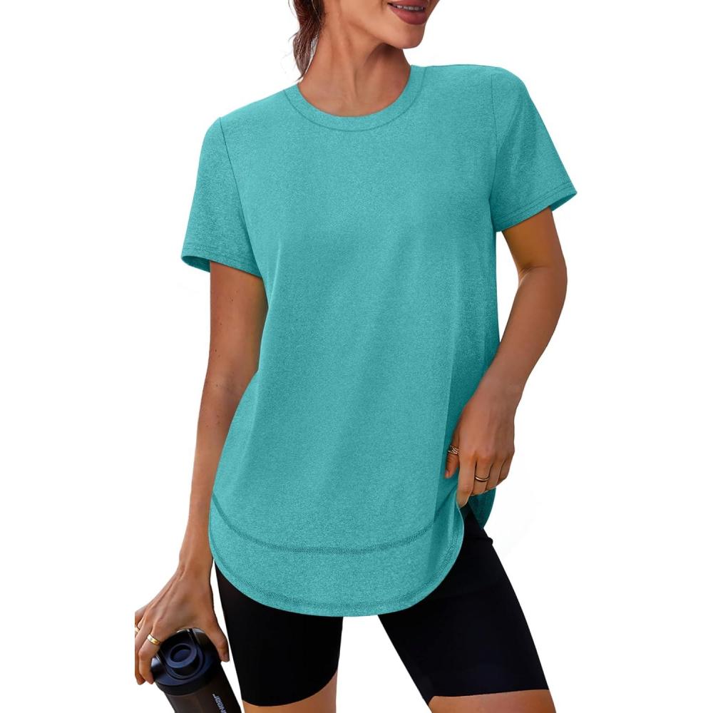 imageWomens Workout Tops Short Sleeve Shirts with Sun Protection Trendy Spring Summer Outfits S3XL03 Aqua