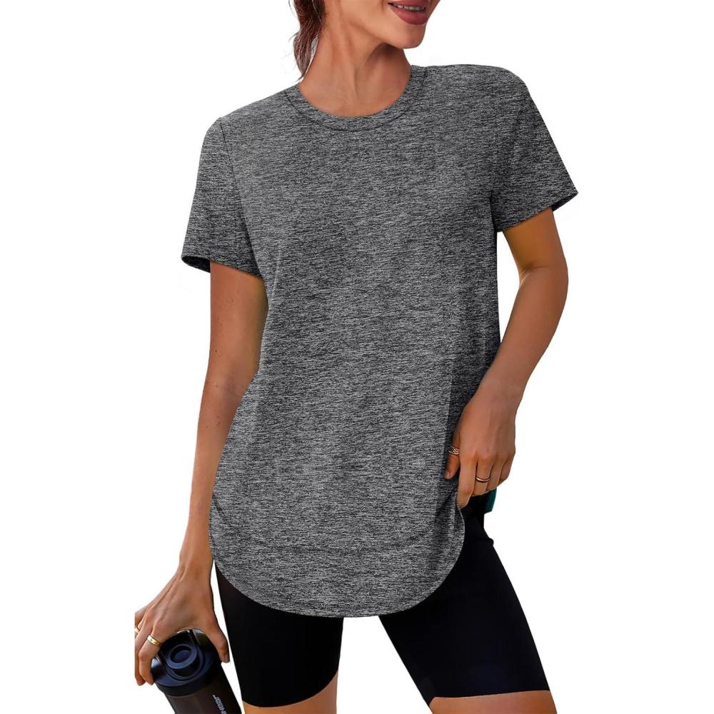 imageWomens Workout Tops Short Sleeve Shirts with Sun Protection Trendy Spring Summer Outfits S3XL11 Dark Grey