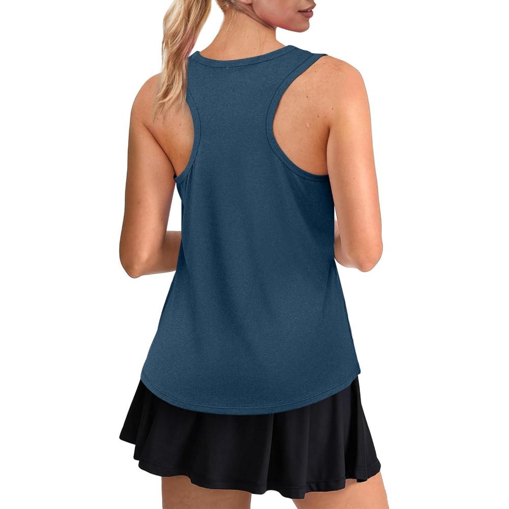 imageWomens Workout Tops Sleeveless Racerback Lightweight Active Tennis Yoga Shirts Athletic Running Tank Top for WomenDark Blue