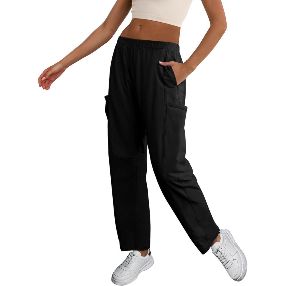 imageXIEERDUO Black Cargo Pants Women High Waisted Joggers Flowy Baggy Trousers with Side Pocket L