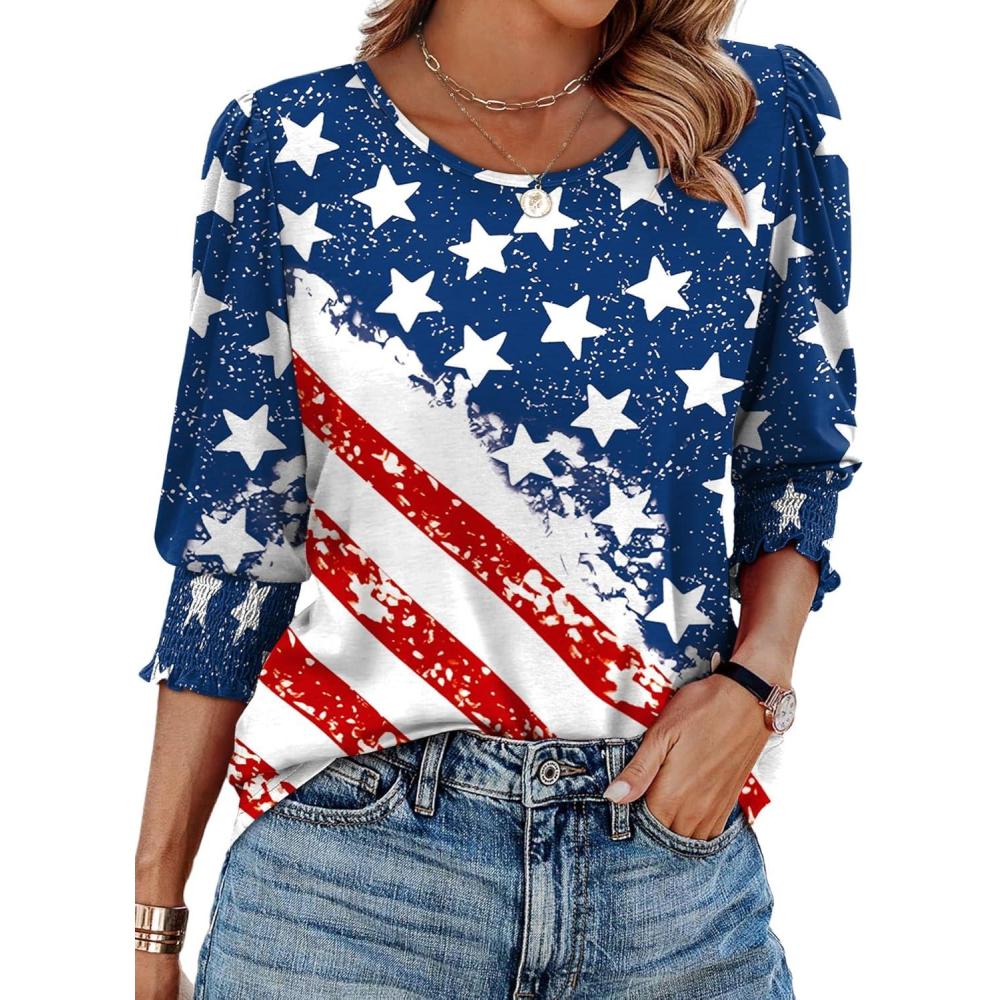 imageXIEERDUO Blouses for Women Dressy Casual 34 Length Sleeve Womens Tops with Smocked CuffsCflag