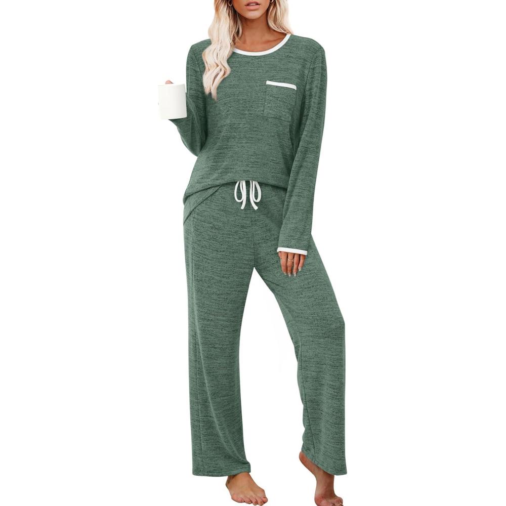 imageXIEERDUO Fall Outfits 2025 Lounge Sets For Women 2 Piece Soft Pajama Set For Women Lounge Pijamas De Mujer Postpartum Chest Pocket Nightwear Christmas Pajamas Green M
