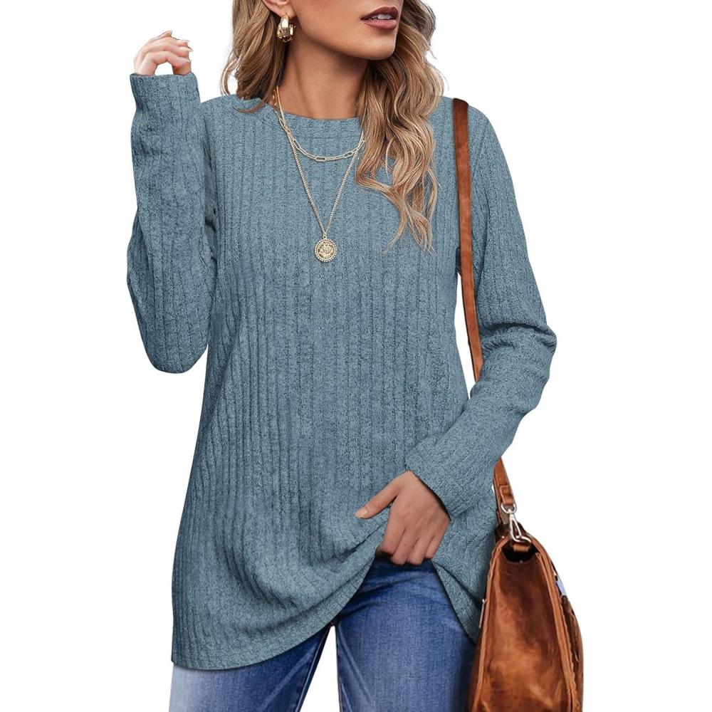 imageXIEERDUO Long Sleeve Shirts for Women Crew Neck Lightweight Casual Tunic Tops Winter Fall Fashion