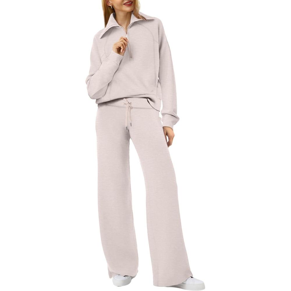 imageXIEERDUO Lounge Sets For Women 2025 Half Zip Sweatshirt And Wide Leg Sweatpant 2 Piece Outfits Sweatsuit Tracksuit02khaki