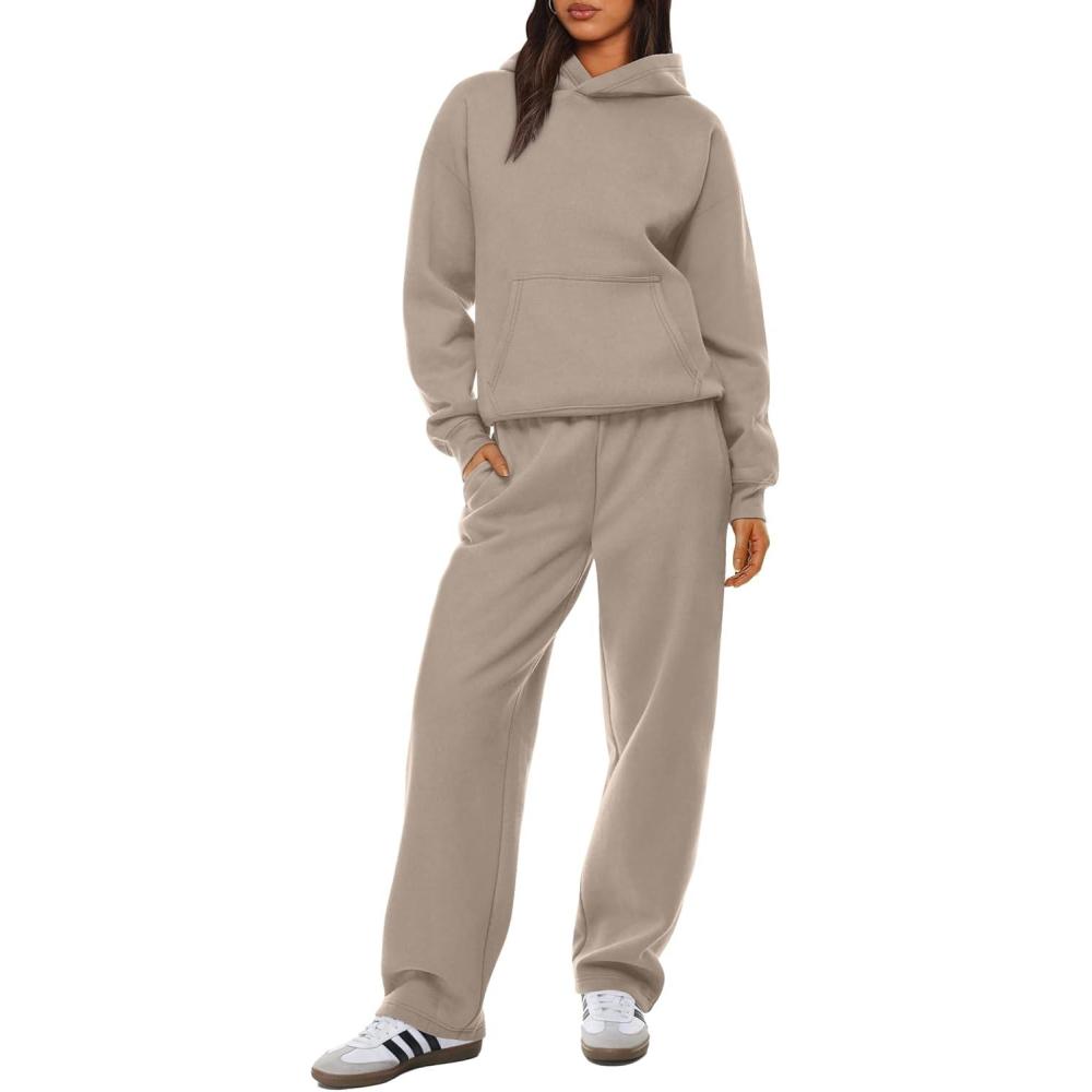 imageXIEERDUO Womens 2 Piece Outfits 2024 Sweatsuit Set Track Suits Oversized Hoodie Sweatshirts Wide Leg Sweatpants with PocketsA02coffeegrey